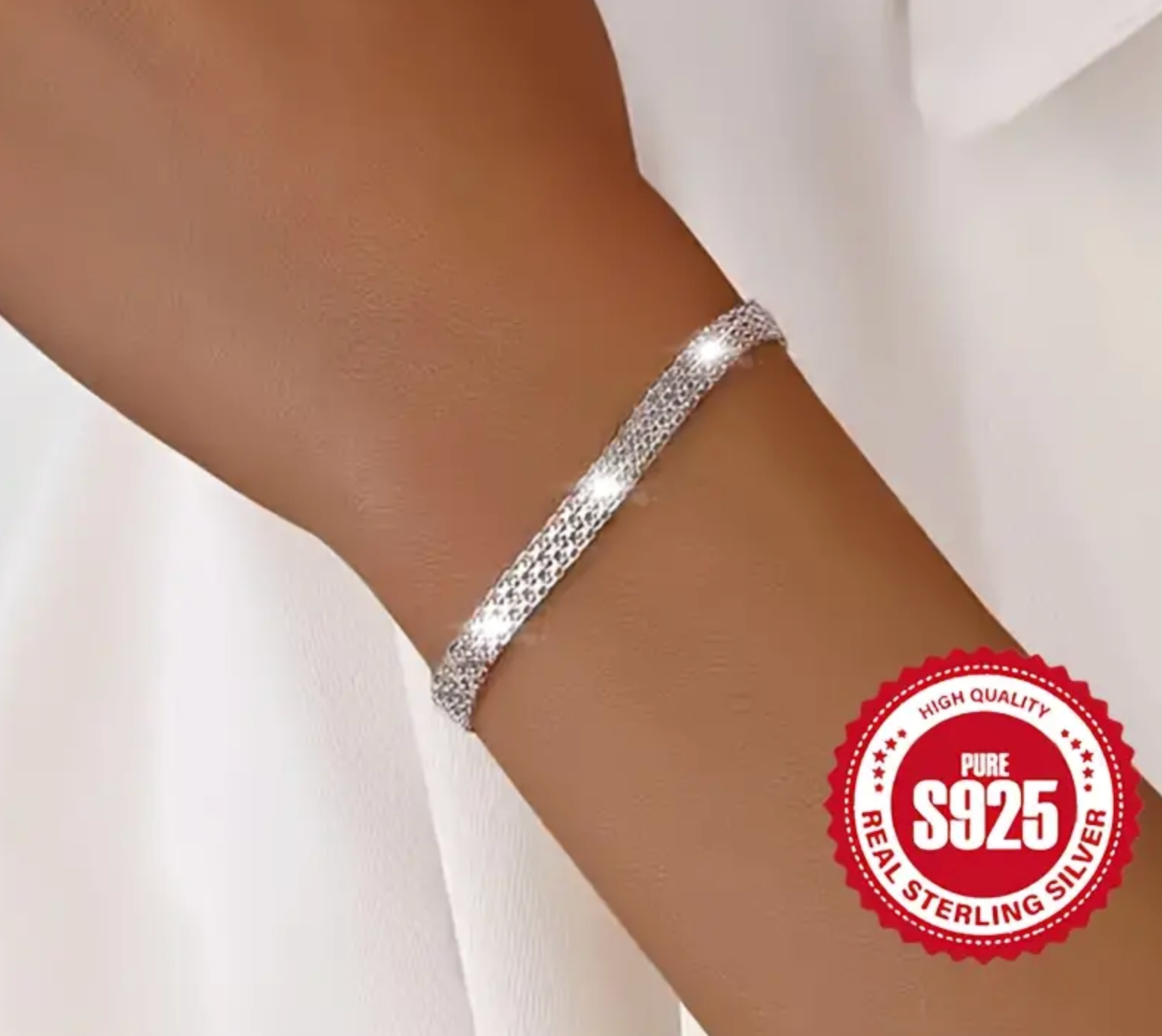 925 Sterlingsilber Mesh Glitzer Armband